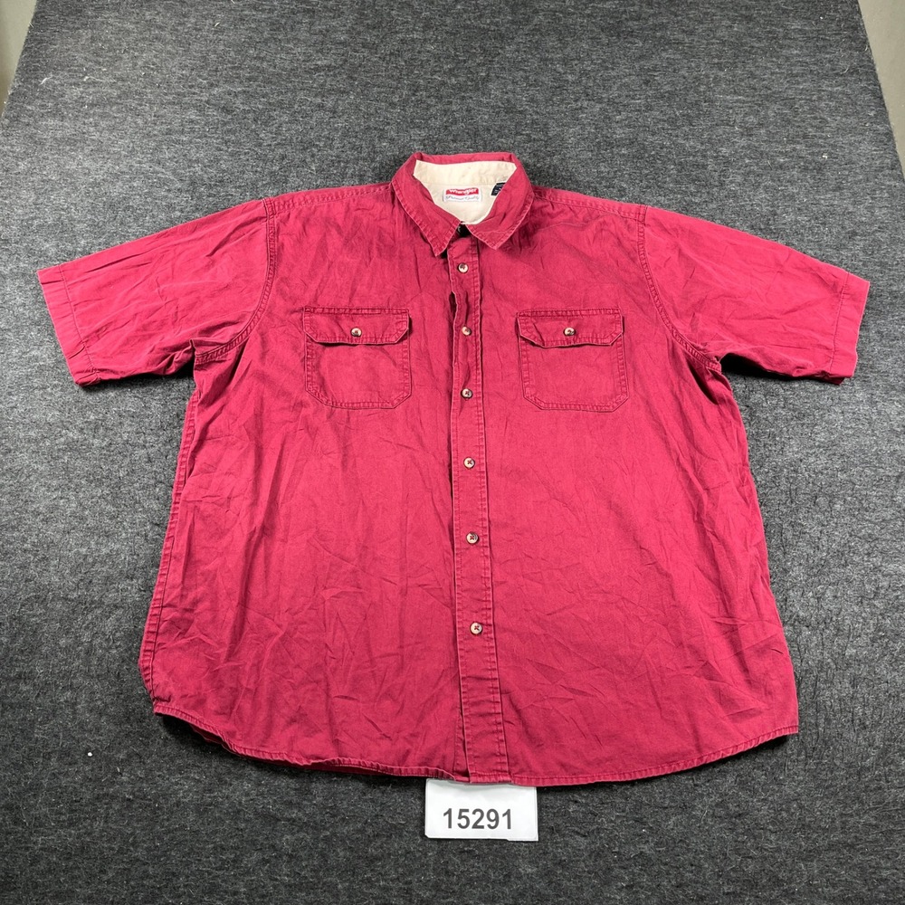 Wrangler Shirt Mens XL Red Cotton Short Sleeve Spread Collar Outdoor Button Up